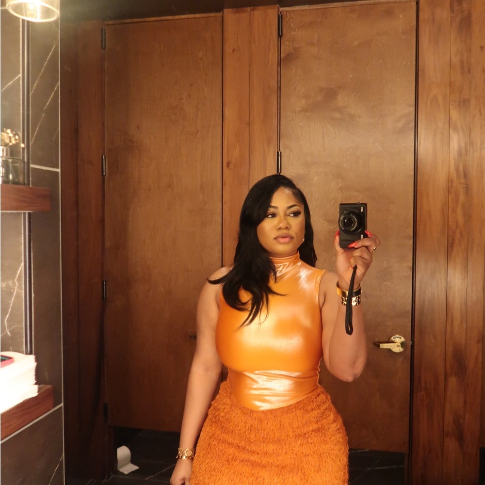 Orange Sleeveless Top and Skirt Set